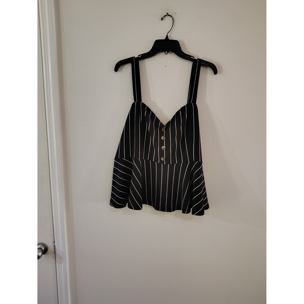 Shein Curve Black Pinstripe Peplum Cami Top Sleeveless Button Front 4XL Womens